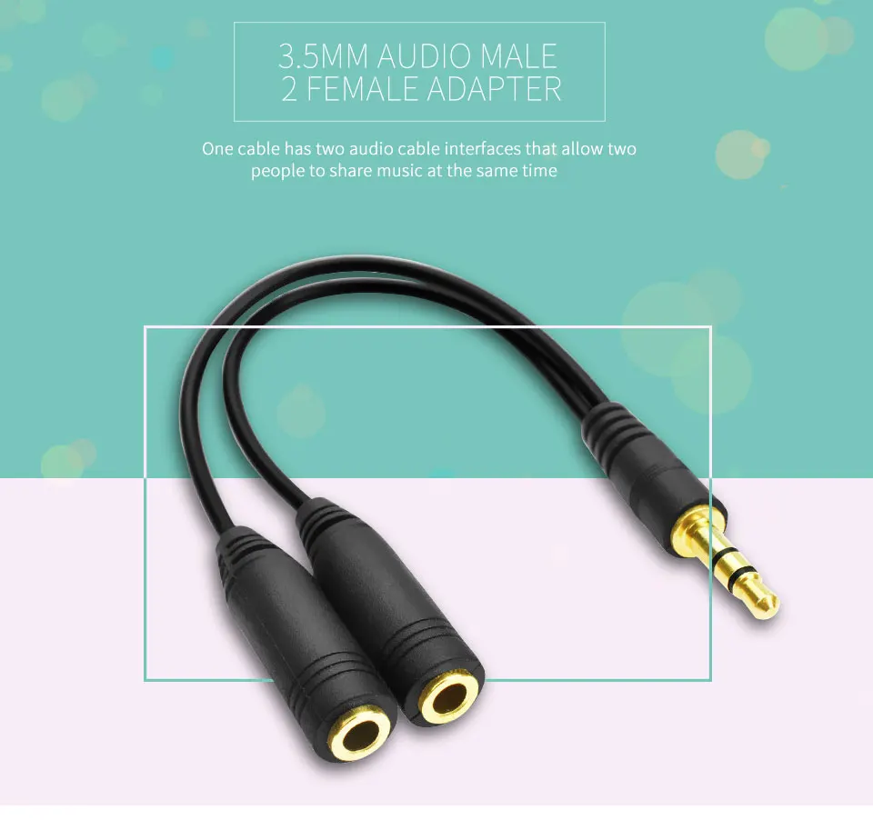 3.5mm Jack Male to 2 Female Headphone Splitter Audio Cable 3.5mm Splitter Adapter Aux Cable for iPhone Samsung MP3 Playe (1)