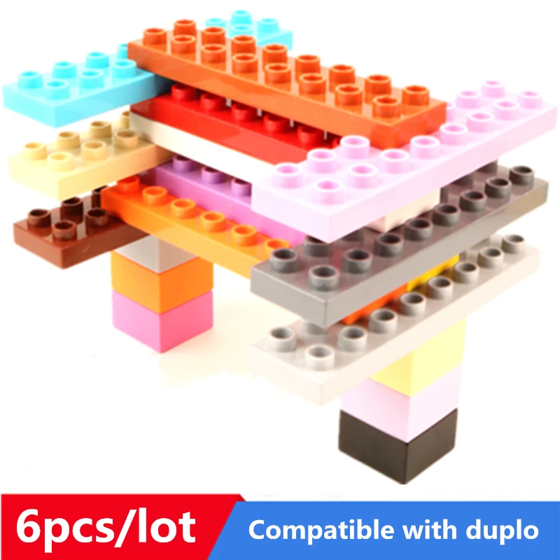

6pcs/lot 2X8 Thin Bricks Diy Big Size Building Blocks Bulk Accessories Compatible With Legoingly Duploed Toys For Children Gifts