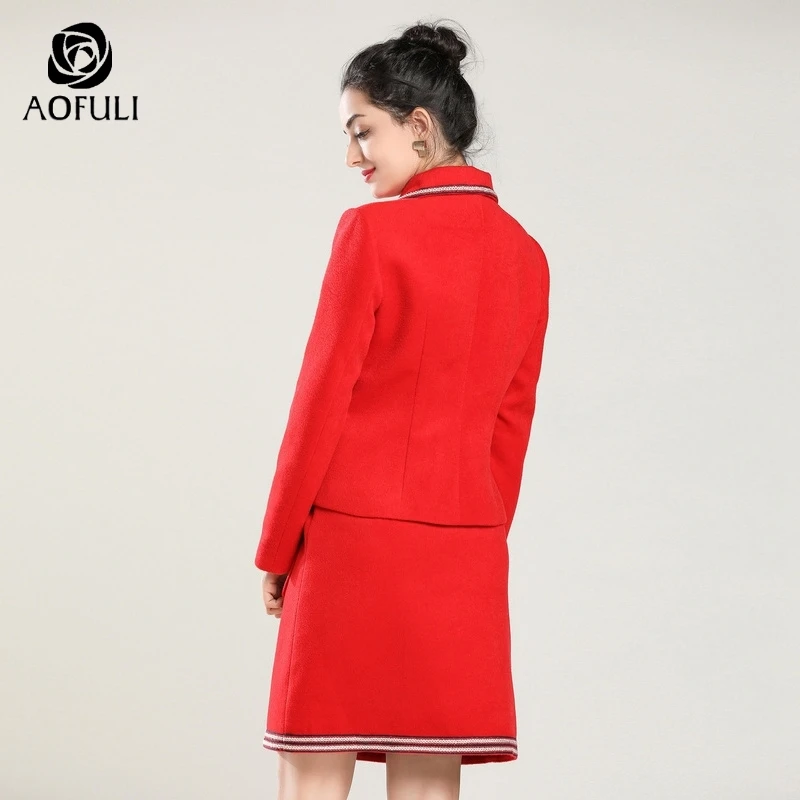AOFULI L ~ 4XL 5XL женский шерстяной комплект с юбкой в английском стиле женские костюмы