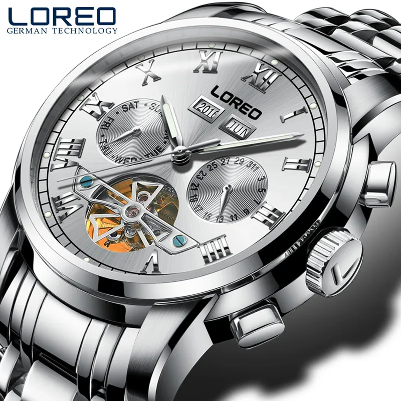 

LOREO Vintage Women Automatic Self Wind Watch Lady brand Auto Date Stainless Steel Band Business Mechanical Wristwatch J94