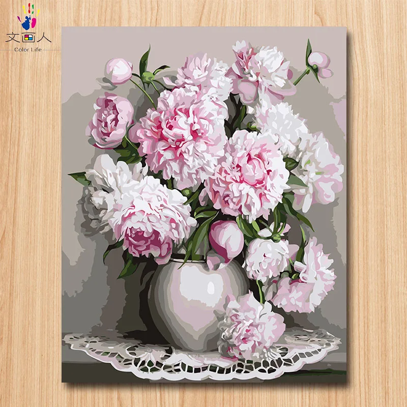 Раскраска по номерам цветок лилии в белой вазе картины живопись по номерам Цветы DIY рисунок на холсте с цветами для взрослых - Цвет: 4087