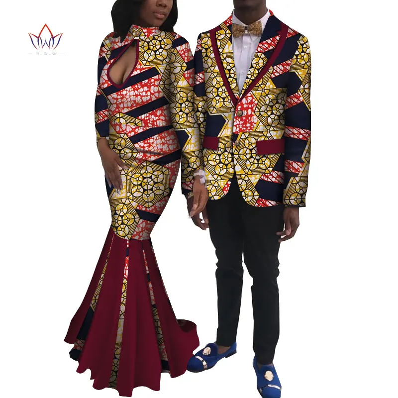 Новые влюбленные женские мужские африканские костюмы два комплекта одинаковые пары африканская одежда с длинным рукавом летнее свадебное платье 6XL WYQ250 - Цвет: 6