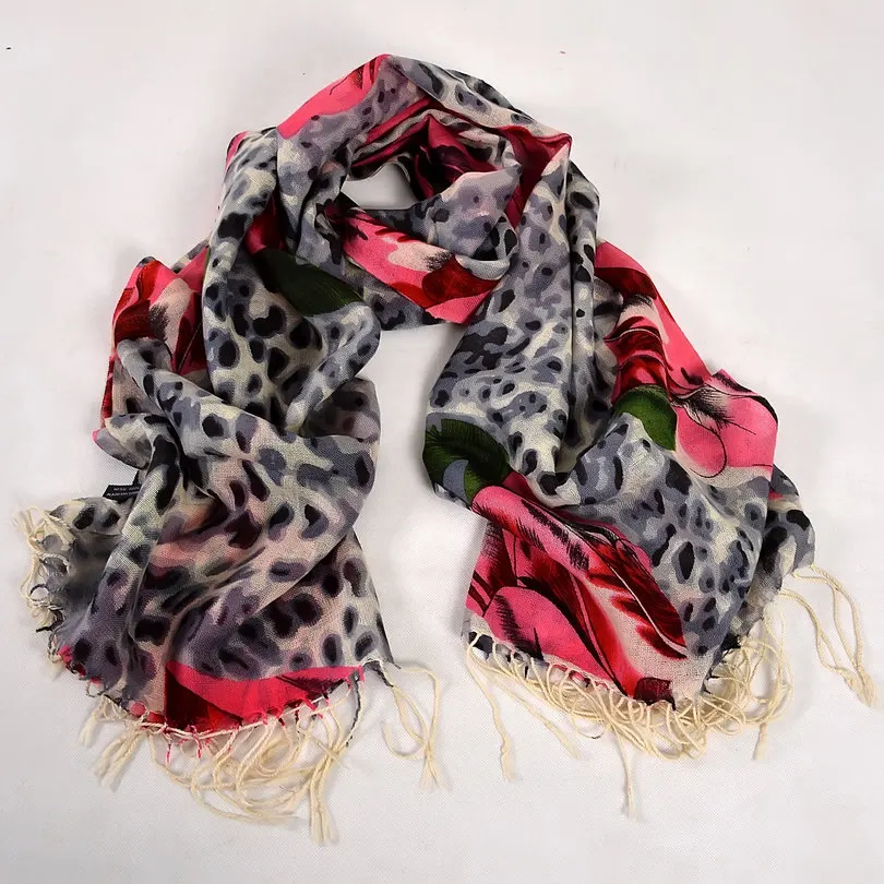 [BYSIFA] Для женщин фиолетовый серый шарфы из шерсти пашмины новый бренд китайские розы кисточкой Длинный шарф шаль в горошек зимние теплые