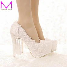 Sweetness White Lace Bridal Dress Shoes Spring and Summer Lady High Heels Wedding Party Satin Shose Graduation Party Prom Pumps