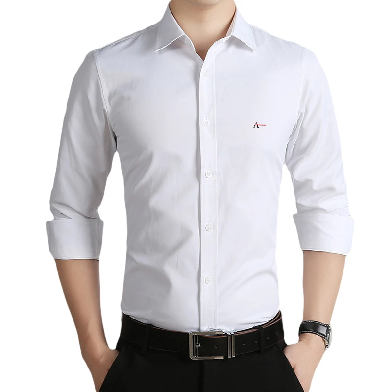 Prix DUDALINA Chemise Hommes D affaires Décontracté Pour Hommes En Coton Sociale Chemise Aramy couleur Unie Broderie Chemise 5XL 6XL 7XL 10XL Plus taille