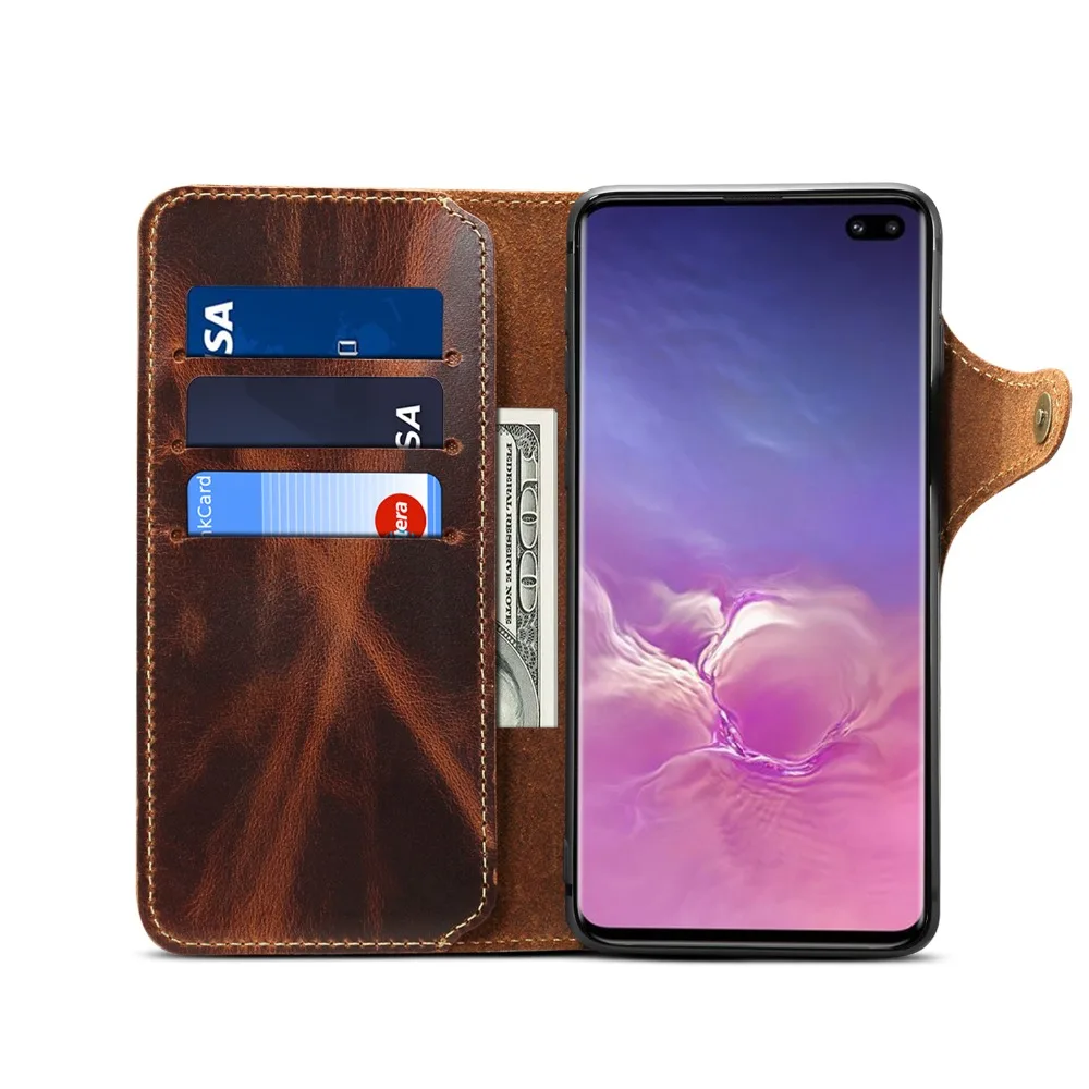 

10pcs Genuine Leather S10 wallet case hand strap phone cases For Samsung Galaxy S10 PLUS cover mobile bag cards holder