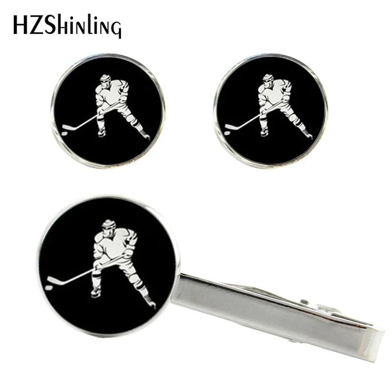 2017 New Hockey Clips & Cufflinks Set Field Hockey Tie Clip Glass