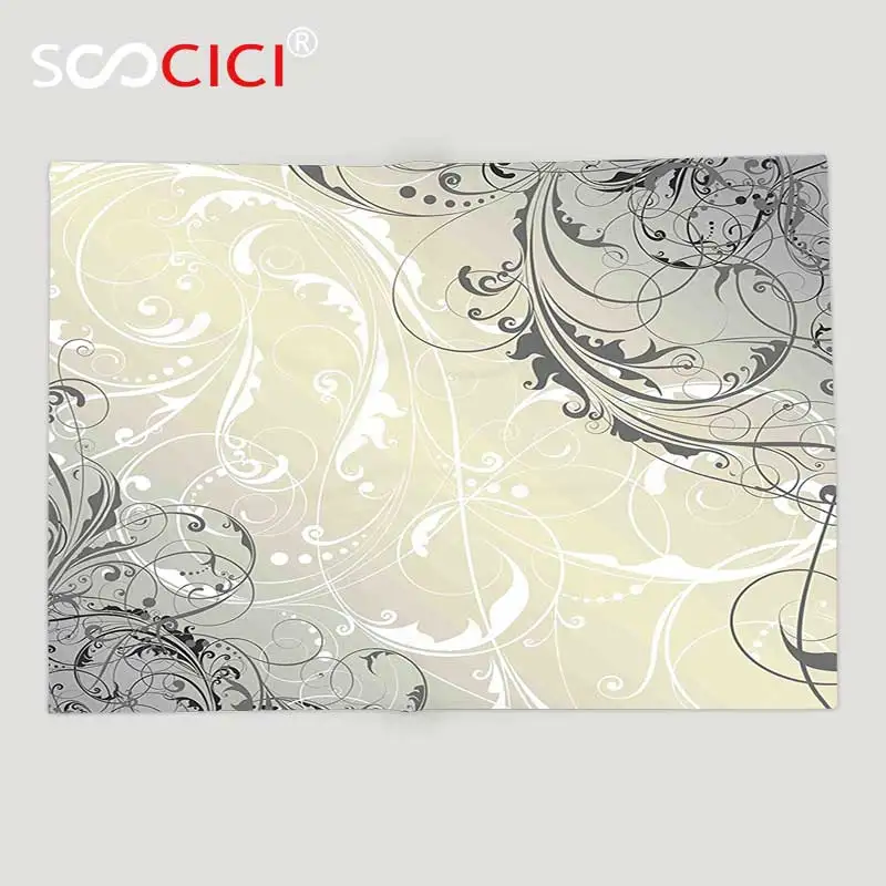Custom Soft Fleece Throw Blanket Floral Baroque Swirled Branches Curved Flower Leaves Elegance Shabby Chic Pattern Egg Shell | Дом и сад
