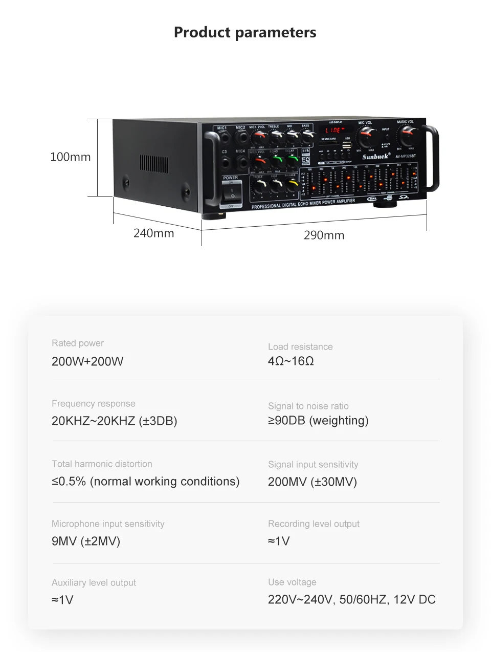 SUNBUCK 150 Вт* 2 220 в домашний Bluetooth HiFi усилитель высокой мощности эквалайзер Эквалайзер 12 в автомобильный уличный радио Многофункциональный усилитель мощности