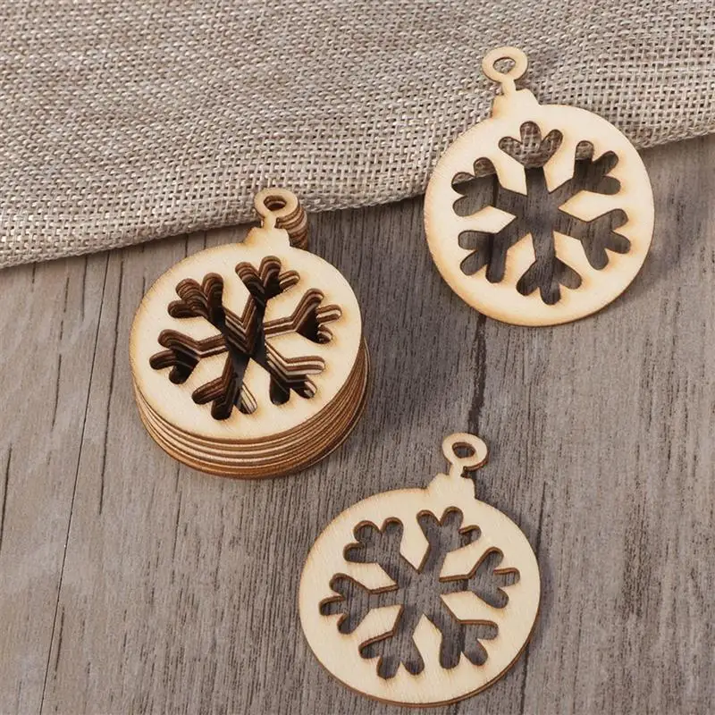 10PCS Hollow Snowflake Cutout Slices For DIY Crafting Decoration Jewelry Earing Making Christmas Tree Wooden Pendants A3