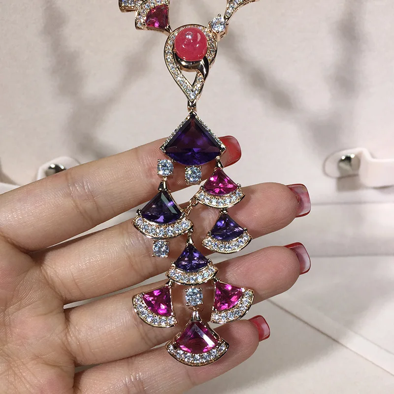 

Brand party Jewelry Set For Women dress skirt design fan Necklace zircon fan Necklace Earrings Set luxury brand jewelry