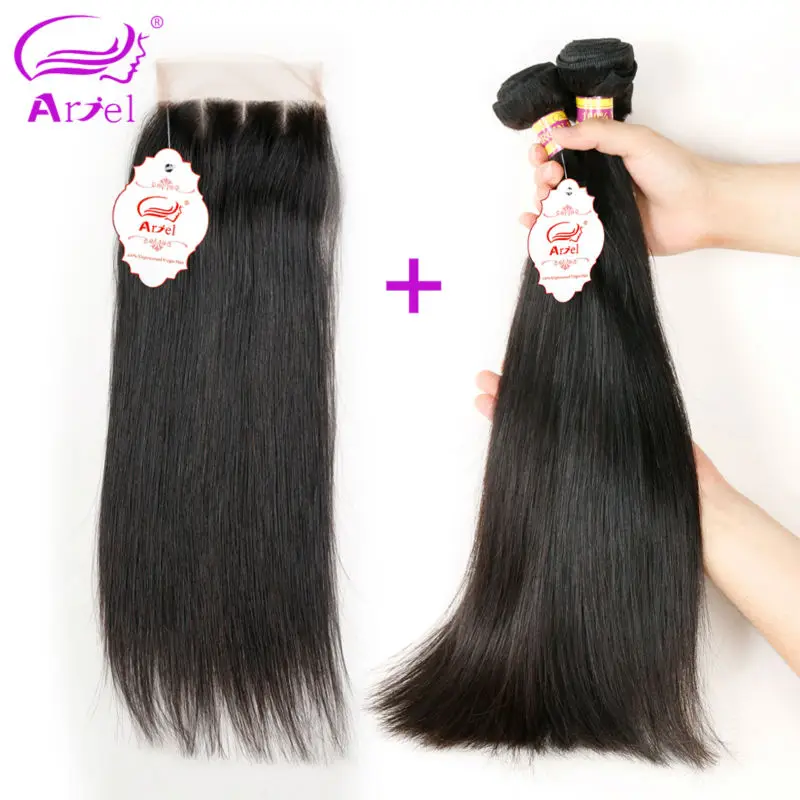 7A Peruvian Virgin Hair Straight With Closure 3Pcs Peruvian Hair With Closure Straight Peruvian Virgin Hair With Closure