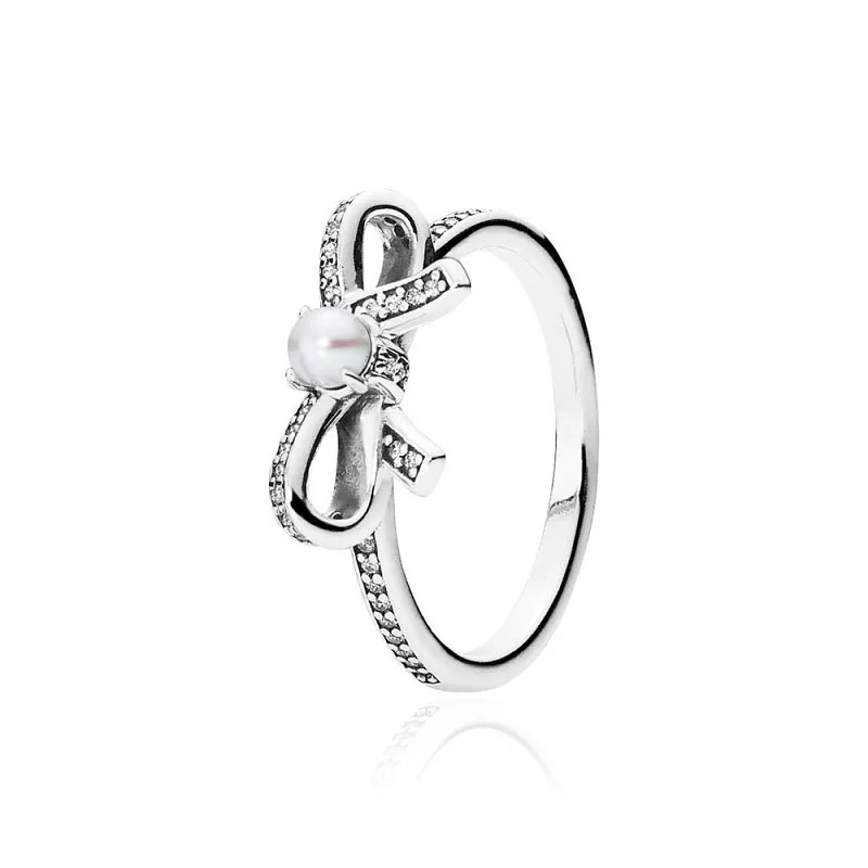Серебряное кольцо амулеты Diy белый цветок прекрасный с жемчугом лук Кристалл палец кольцо для женщин ювелирные изделия подарок - Цвет основного камня: R32