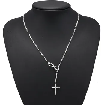 

Seblasy Simple Style Silver Color Small Lariat Infinity Cross Clavicle Chain Necklaces for Women High Quality Summer Colliers