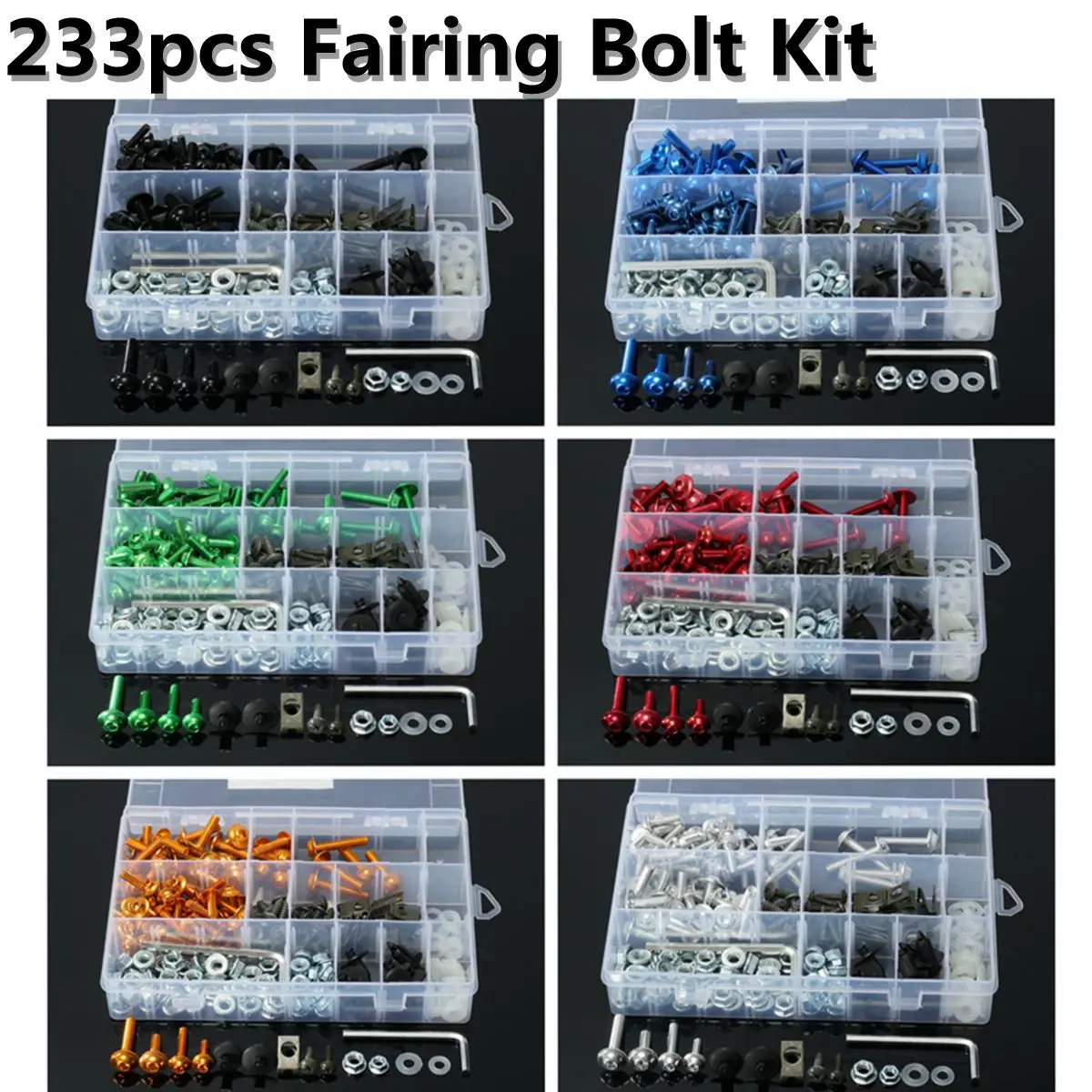 

233pcs Universal Motorcycle Fairing Bolts Kit Body Fasteners Clip Screws Nuts Sportbike for Honda for Yamaha for Kawasaki