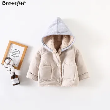 

Lamb Cashmere Winter Baby Boys Girls Hooded Coat With Two Pockets Infant Children Clothes Toddler Outwear Jacket Cotton Tops