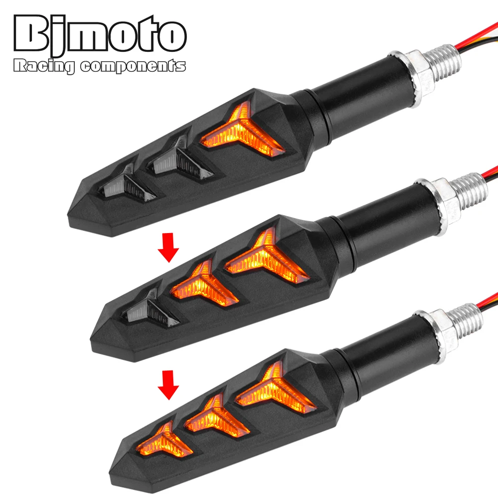 

BJMOTO Pair Universal Floating Led Turn Signal Indicators Blinkers Flicker Sequential Flowing Water Flashers Amber Light Lamp