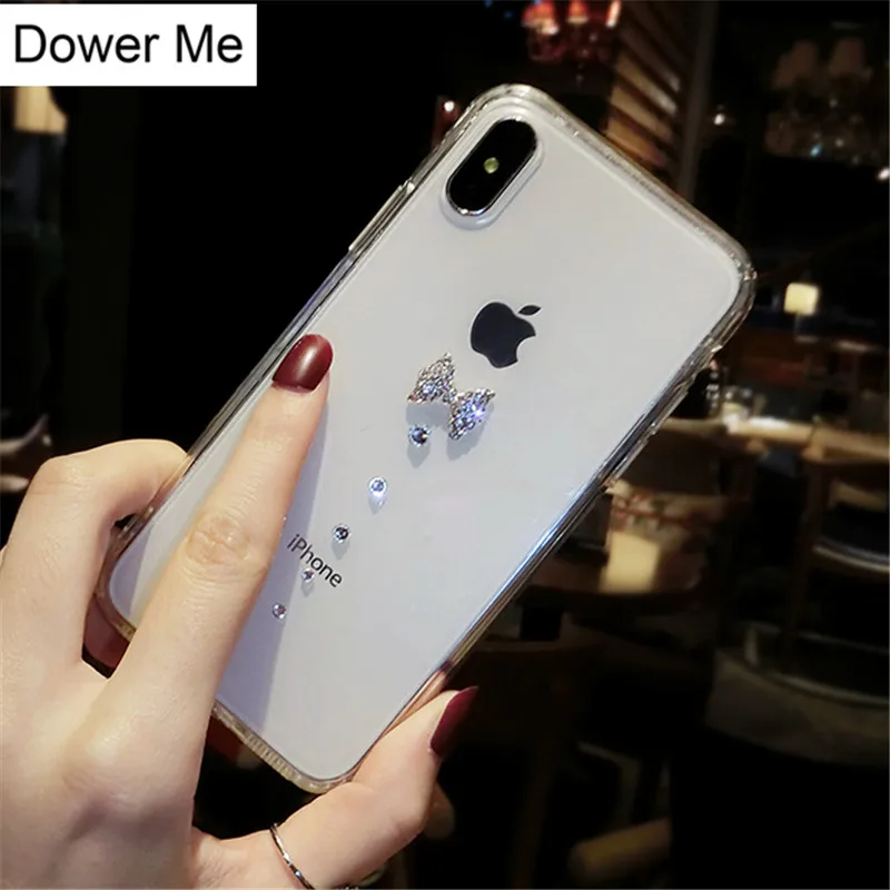 Прозрачный мягкий чехол Dower Me со стразами и бантом для Samsung Galaxy Note 8 5 4 3 S5/4/3 S9/8/7/6 Edge