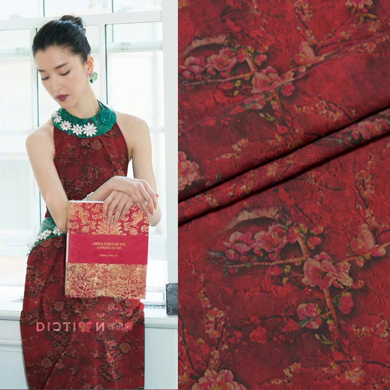 

111cm heavy silk jacquard inkjet silk brocade fabric high-end t-shirt dress chinese silk brocade fabric wholesale silk cloth