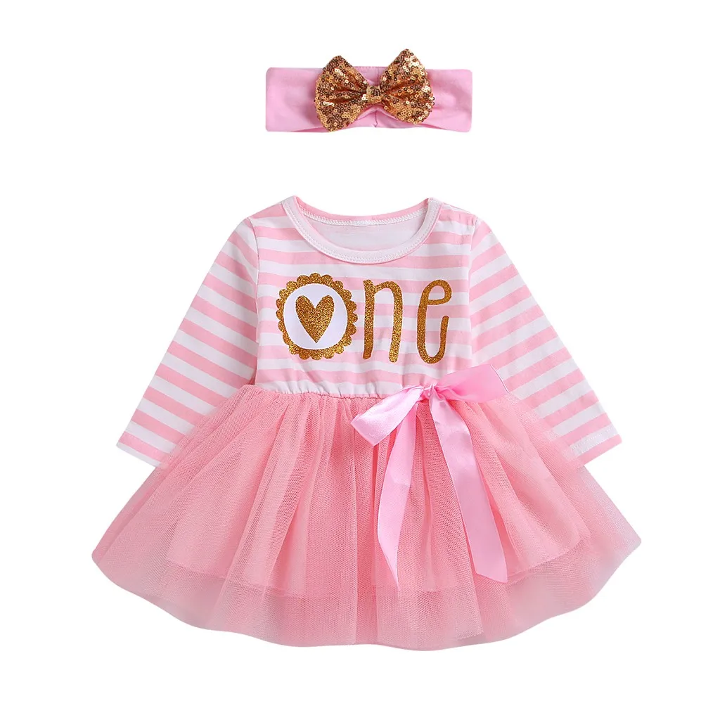 

Toddler Baby Girls Clothing Sets Long Sleeve Stripe Tutu Princess Dress+Sequin Bowknot Headbands Baby Girls Outfits Dropshipping