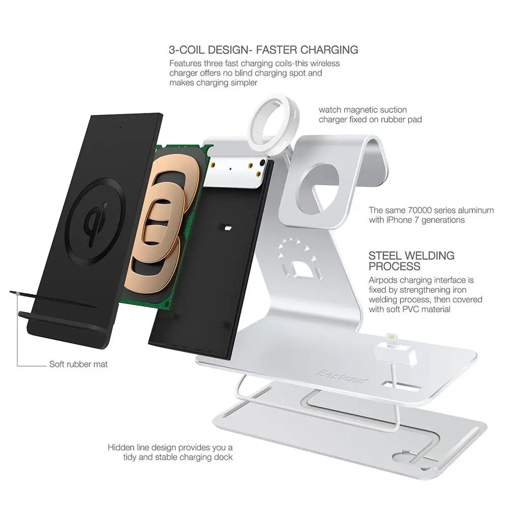 3 в 1 зарядная станция для Apple Watch Airpods Qi быстрая Беспроводная док iPhone X/8/7/6s Plus Samsung S8