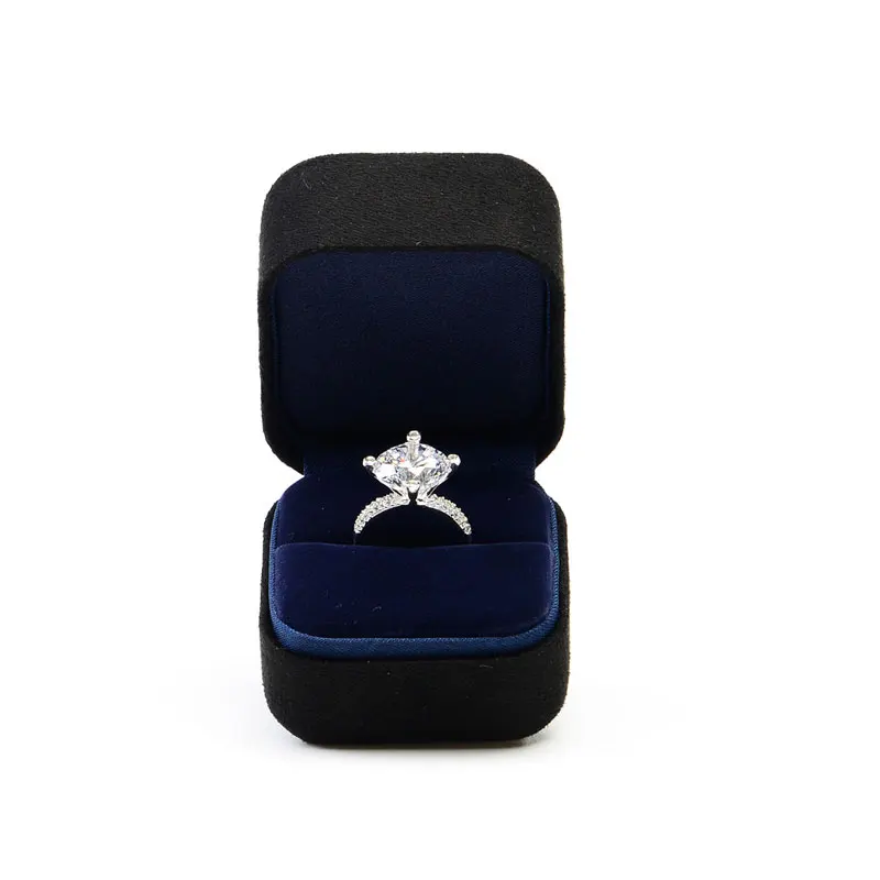 

FANXI Fashion 1 Pieces Ring Wedding Gift Box Black Suede Blue Satin Metal Wedding Ring Display Storage Boxes