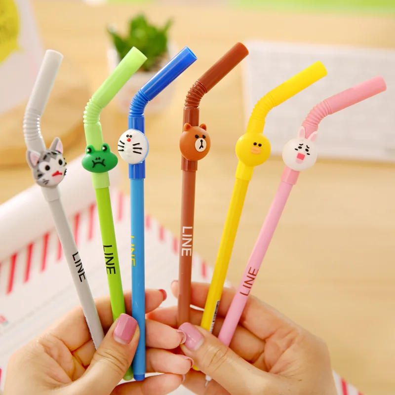 

0.38mm Kawaii gel pen creativos Cartoon cute Straw pattern school office Supplies Stationery Christmas black refill