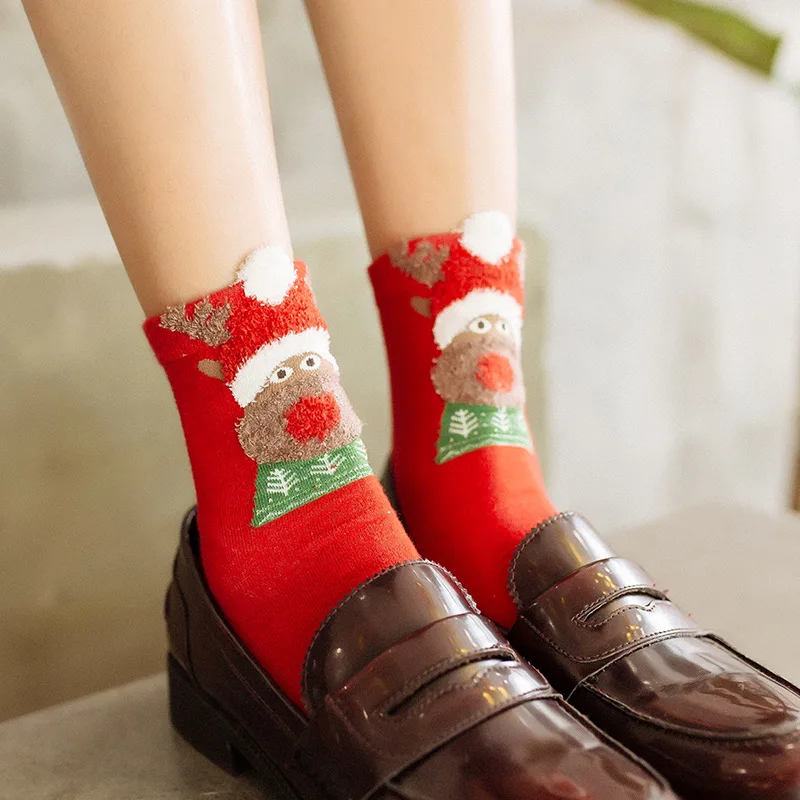Caramella Christmas Socks New Year Gift autumn winter women red cute cartoon animal cotton socks ladies straight sock 4pair/lot