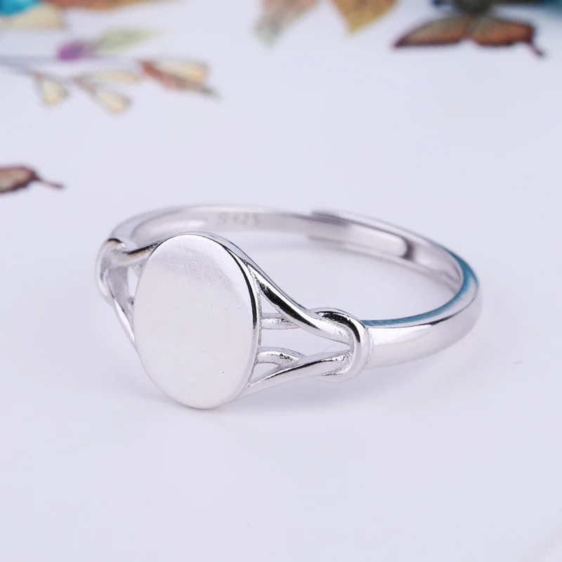

925 Sterling Silver Engagement Wedding Ring White Gold Color 8x10mm Oval Cabochon Semi Mount Ring Fine Jewelry White Gold Color