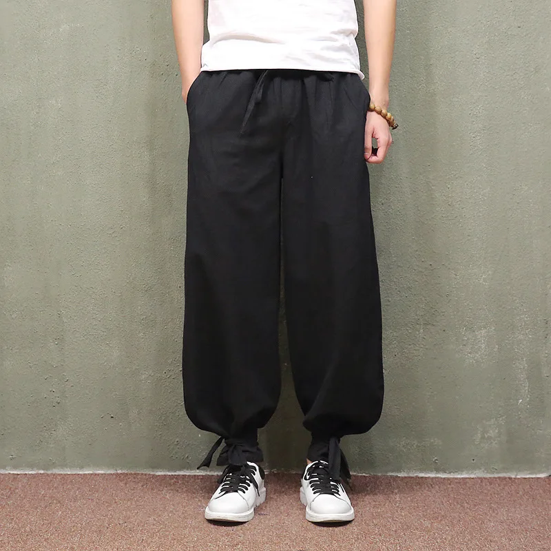 

2019 summer new Japanese-style bloomers Chinese style wind national wind loose plus fat casual pants diagonal pants men's pants