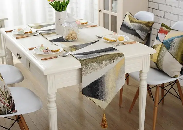 

Fyjafon Table Runner Oil Painting Runner Table Modern Polyester Runners Geometric Printing Home Hotel Runner track on the table