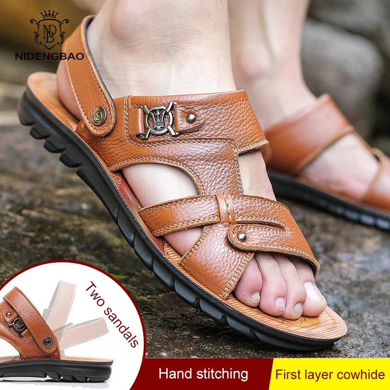 Sandalias casuales de cuero genuino para Hombre, chanclas de dos maneras de  llevar, 4 modelos a elegir|Sandalias de hombre| - AliExpress