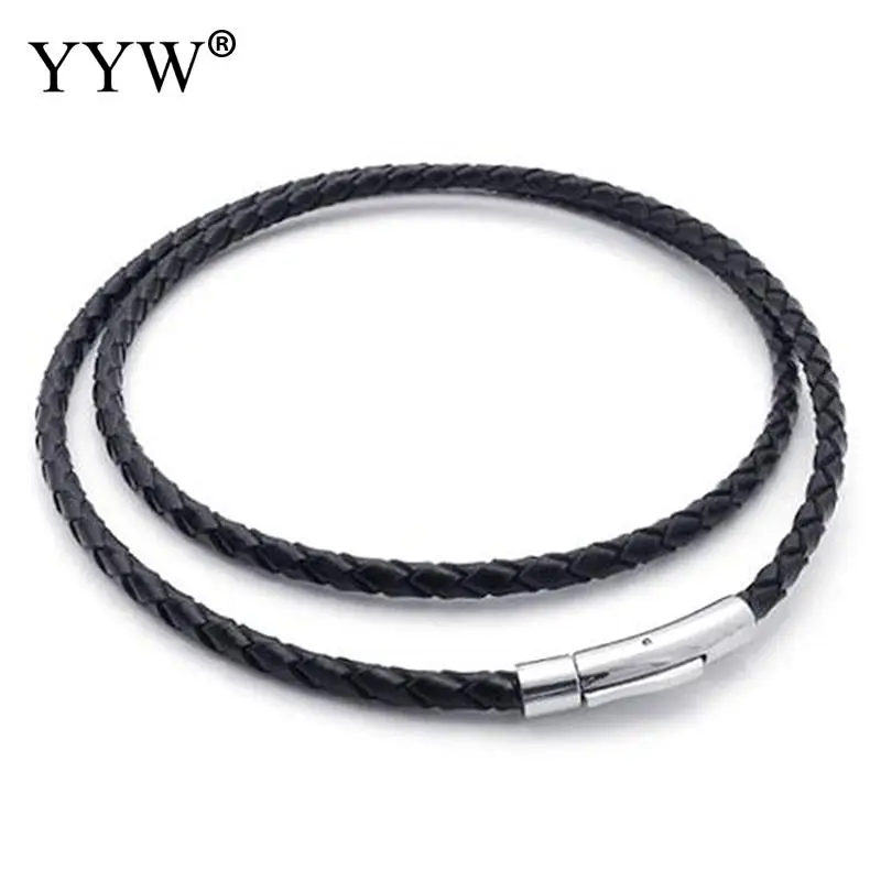 

3mm Black Twisted Braided Pu Leather Cord Chain 14/16/18" Fit Choker Necklace Making Stainless Steel Bayonet Clasp String Rope