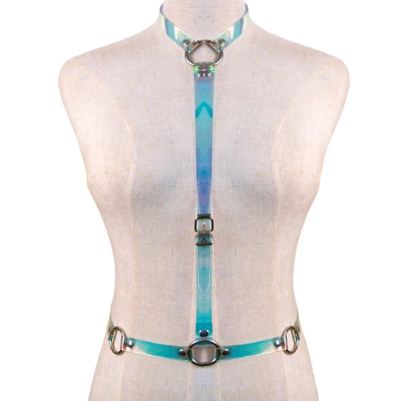 

Sexy cool Body Harness Transparent Transparent Slimming Waist Belts Y Shape Metal ring PVC Harness Body Bondage Cage Straps