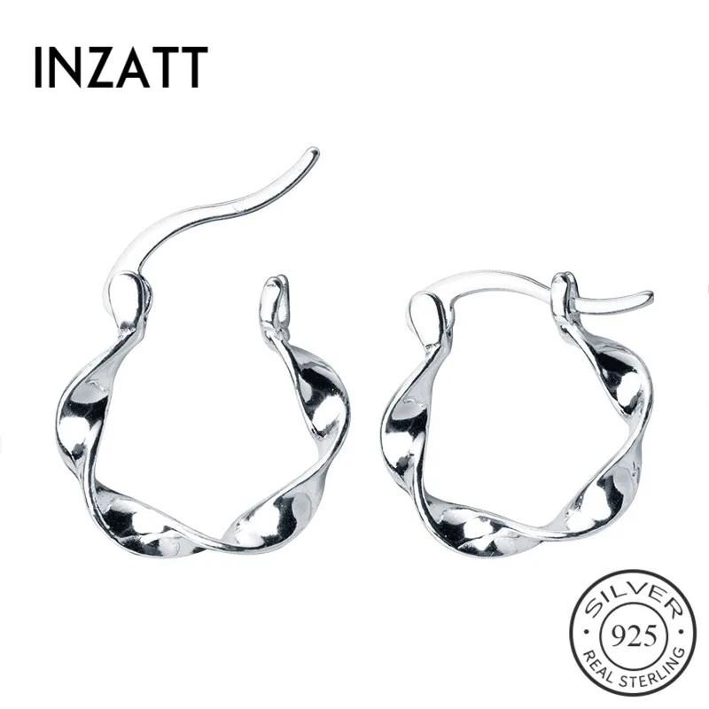 INZATT, настоящее Серебро S925 пробы, геометрические круглые волнистые серьги-кольца, минималистичные Модные женские вечерние ювелирные изделия, модный подарок