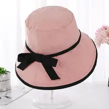 Новые летние женские шляпы от солнца с бантом, хлопковая Рыбацкая шляпа, широкие, большие, анти-УФ Пляжные кепки для девочек Harajuku, складная солнцезащитная Кепка
