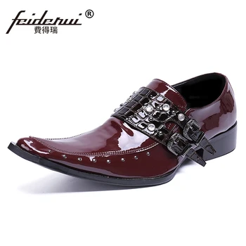 

Plus Size Italian Pointed Toe Slip on Studded Man Wedding Loafers Patent Leather Handmade Men's Monk Straps Casual Shoes SL563