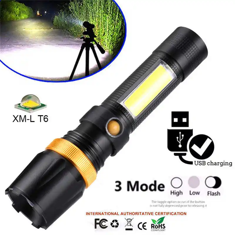 Rotary Zoom XML T6 LED Flashlight USB Rechargeable Torch 3 Modes Light Lamp torch flashlight t6 by 18650 battery #3o8 (9)