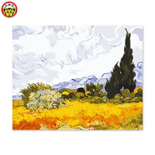 Цифровая картина маслом Ван Гог кипариса рожь поле известный картина витой небо белые облака урожай