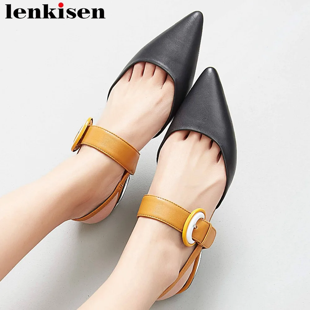 

Lenkisen Hollywood movie stars buckle strap vintage buckle strap mixed colors pointed toe pretty girls summer women sandals L20