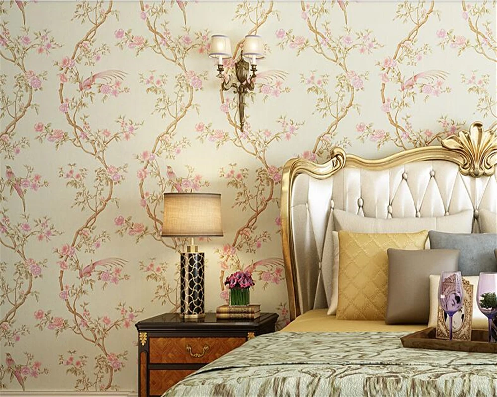 beibehang American three-dimensional tree branch flower bird Chinese bedroom background silk nonwoven papel de parede wallpaper