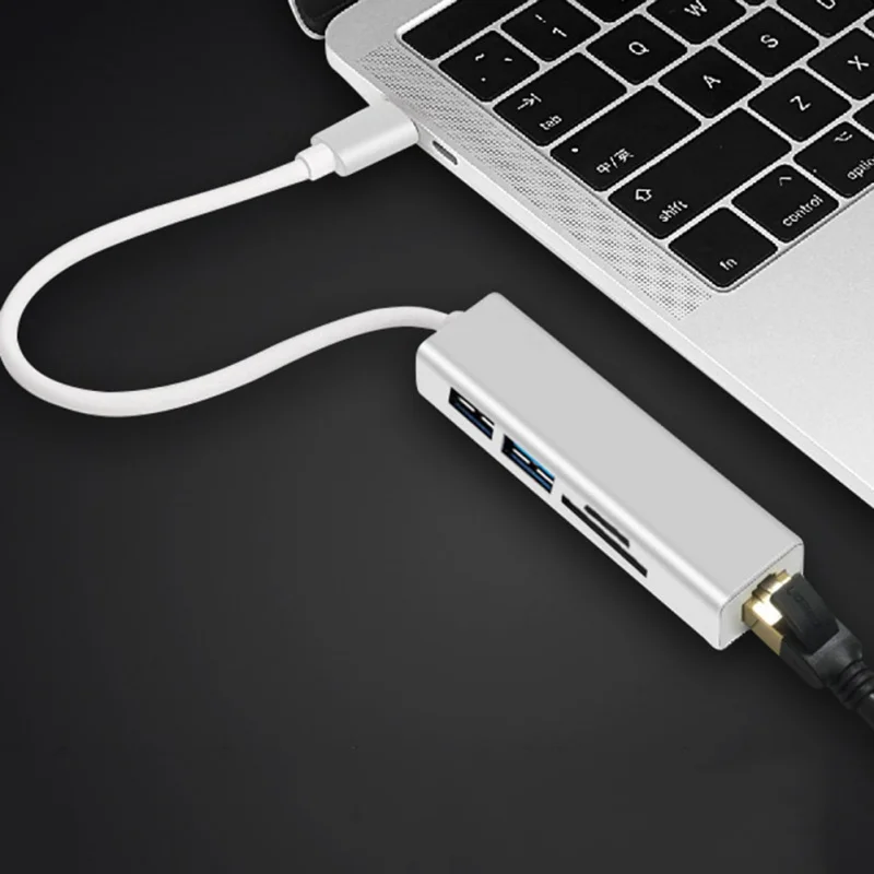 5 in 1 USB-C Hub Aluminium Alloy Type-C Adapter with RJ45 Ethernet Port USB 3.0 SD/TF Card Reader USB Converter for Macbook 5 in 1 USB-C Hub Aluminium Alloy Type-C Adapter with RJ45 Ethernet Port USB 3.0 SD/TF Card Reader USB Converter for Macbook