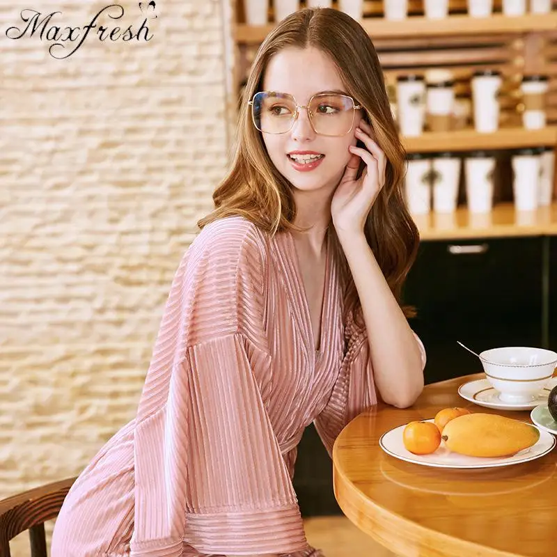 Maxfresh осенние бархатные пижамы женские длинные один халат|Комплекты халатов и
