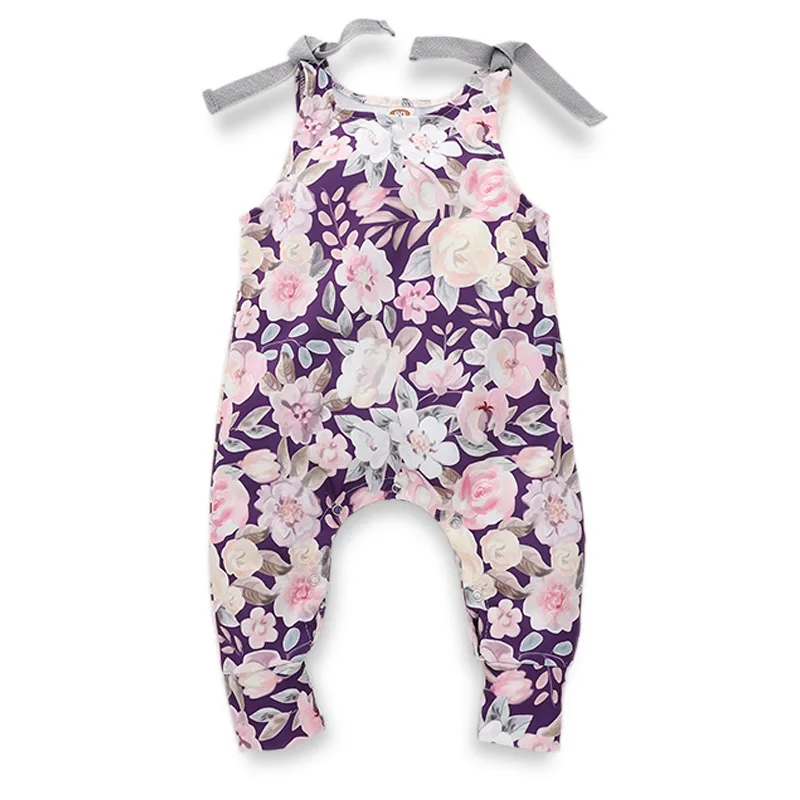 

Newborn Infant Casual Purple Floral Romper Sleeveless Straped Baby Girls Jumpsuits Romper Baby Infant Toddler Girl Clothing