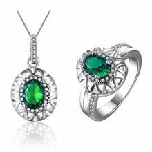Зеленый камень комплекты ожерелий с кристаллами 1 Цепочки и ожерелья и 1 набор колец из белого золота цвет винтажные наборы ювелирных изделий женские ювелирные украшения ASM010