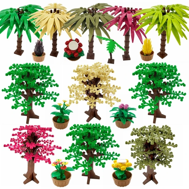 

City Moc Blocks Forest Green vegetation Flower Potted plant Pu Kui Cherry Blossoms Trees Colorful Street view Kids Toys Moc Sets