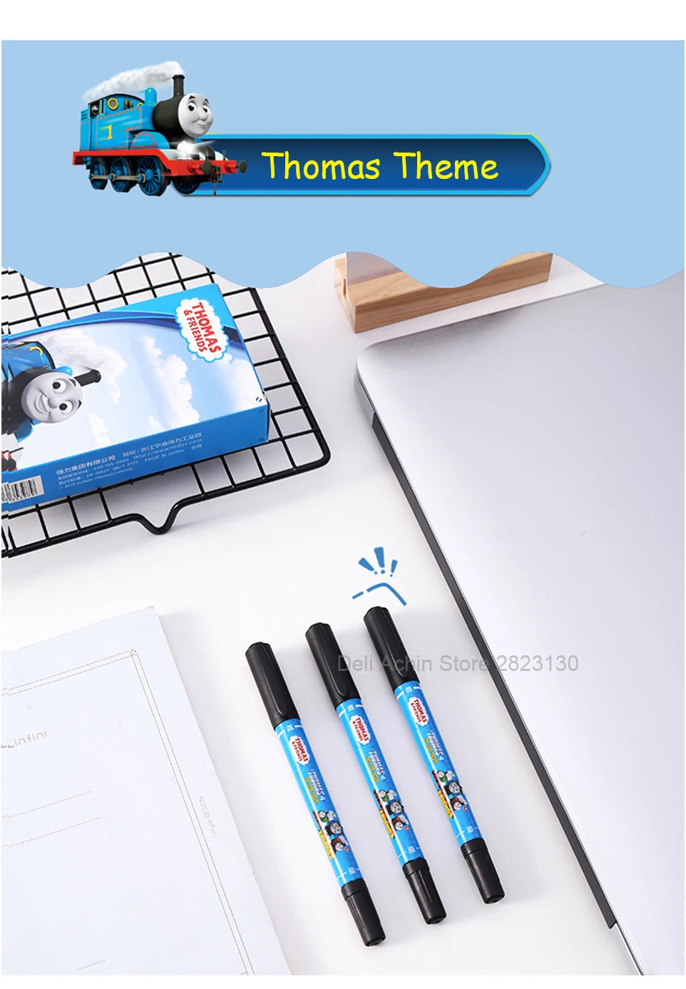 Deli Thomas& Friends, 3 шт., маркер, черная двойная головка, маслянистый маркер, штрихи, детская живопись, искусство, крючок, ручка, школьный, офисный подарок