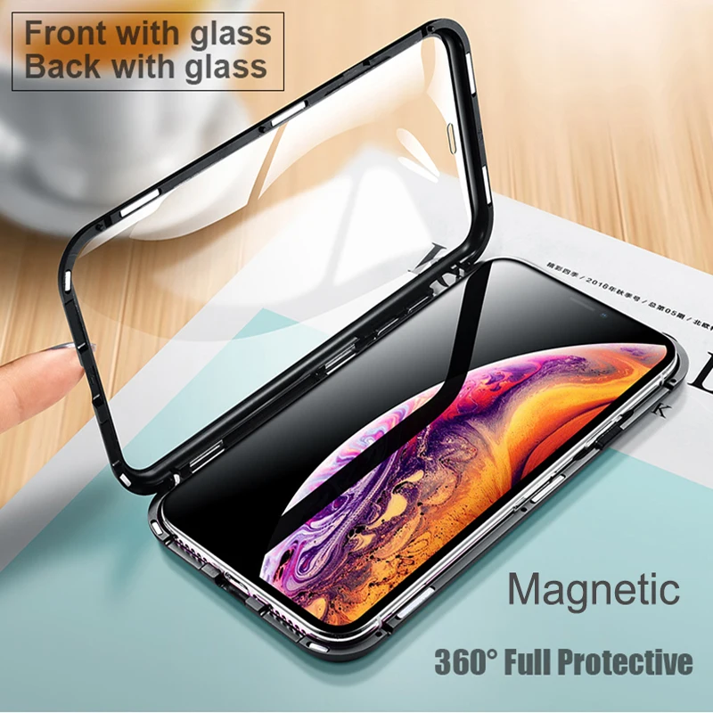 Luxury Double sided glass Metal Magnetic Case for iPhone XS MAX XR X 7 8 Plus Phone Magnet Cover 360 Full Protection |