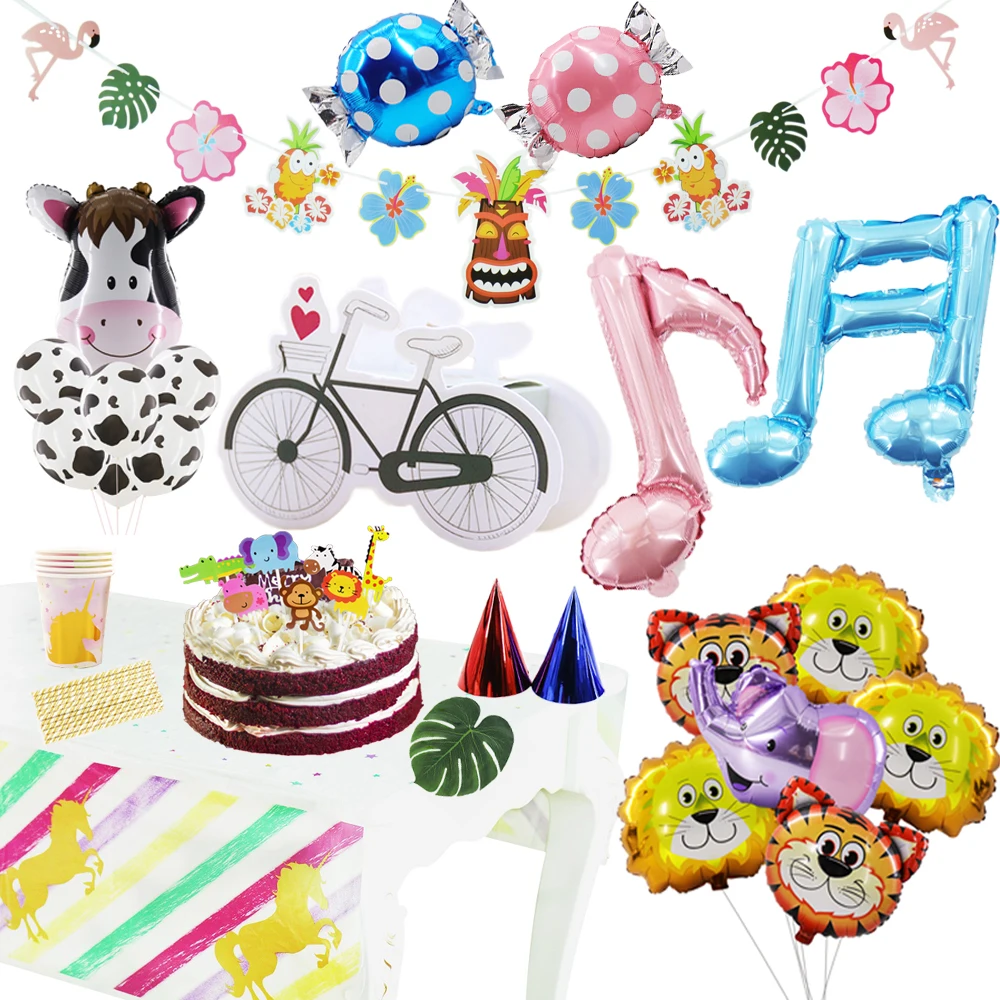 

Cartoon Animal Air Balloon Bunting Banner Unicorn Tableware Set For Kids Baby Birthday Baby Shower Party Jungle Theme Decoration