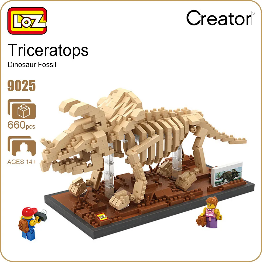 LOZ Diamond Blocks Creator Mini Micro Building Bricks Triceratops Skeleton Dinosaur Fossil Toys Animals Model Museum Gift 9025
